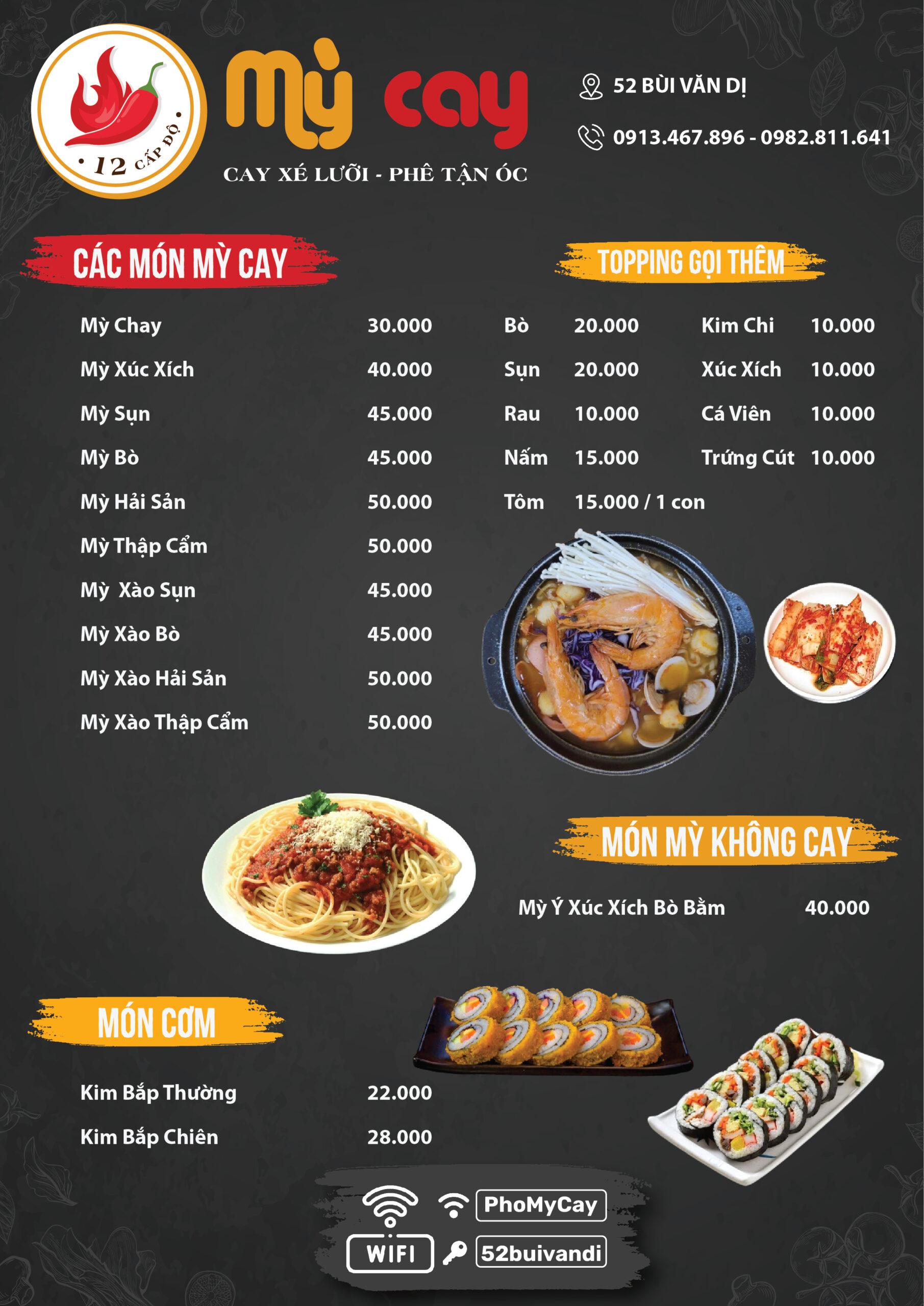 Menu Mỳ cay 12 cấp độ